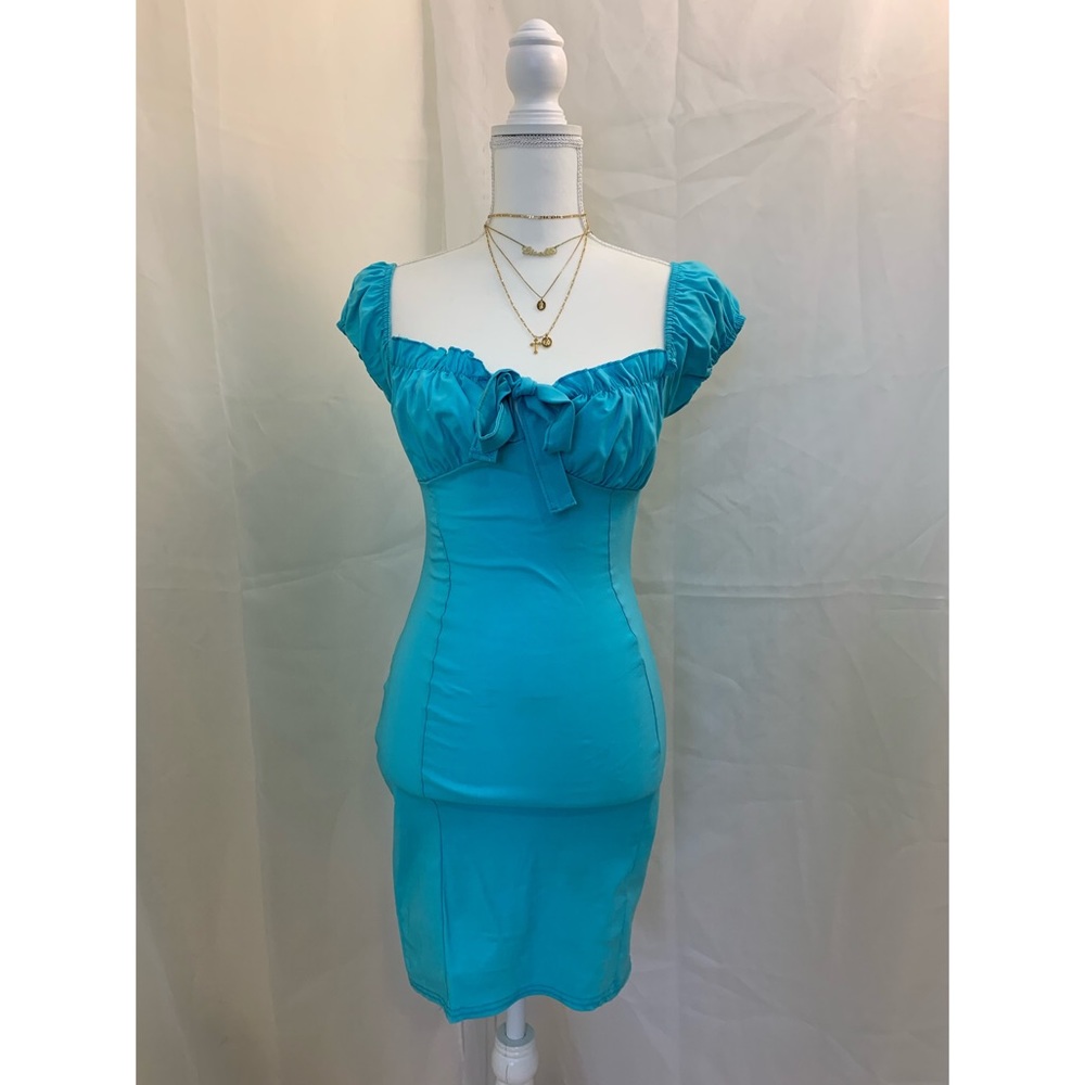 Aqua Bardot Tie Front Bodycon Dress